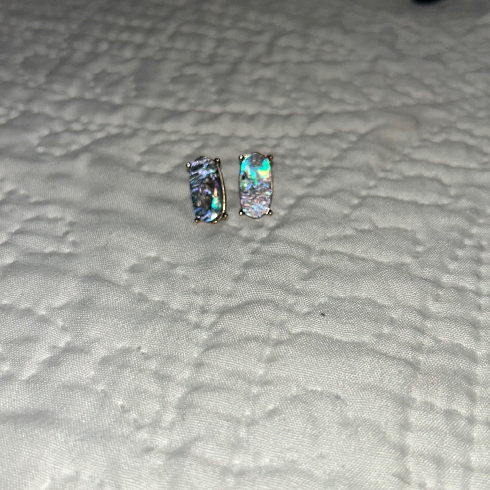 Vintage, Abalone, Rectangular Gold earrings.